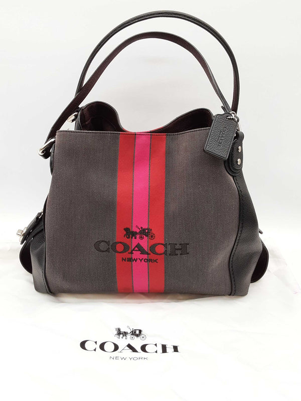 Coach Edie 31 Gray Pink Stripe Horse Carriage Logo Shoulder Bag Do0725wxde