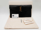 Yves Saint Laurent Uptown Pouch Black Croc Embossed Leather Clutch Do0726orxde