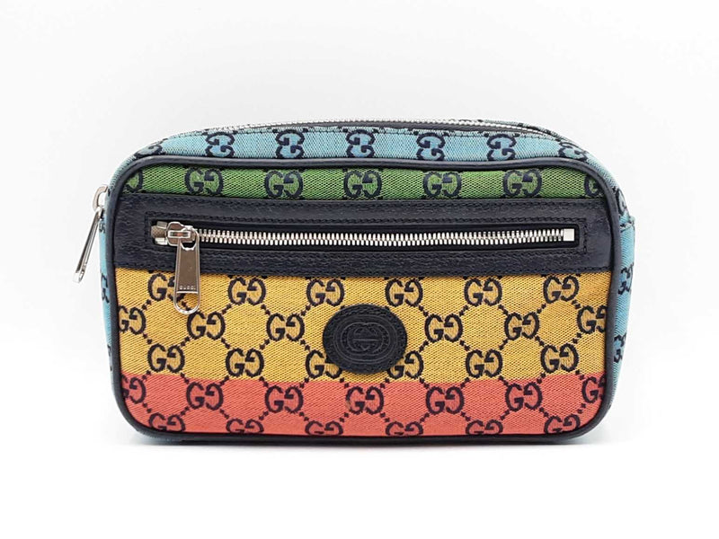 Gucci Gg Multicolor Canvas Bag & Black Leather Belt Fw0325oxxdu