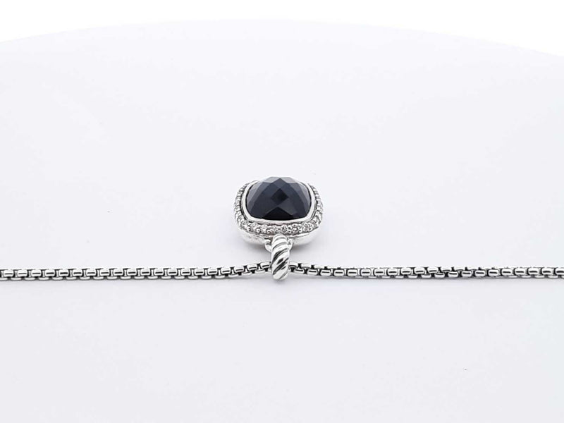 David Yurman Sterling Silver Onyx & Diamond Albion Necklace 17 Inch Fw0525lxzdu