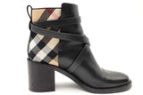 Burberry Check & Black Leather Heel Ankle Boots Size 40 Eb0626lxzsa