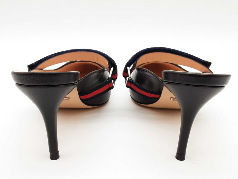 Gucci 549617 Malaga Horesbit Blue Web Mule Heels Size Eu 36.5 Do0825lxzde
