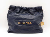 Chanel 22 Tote Bag In Navy Blue Diamond-quilted Shiny Calfskin Fw1225orxzdu