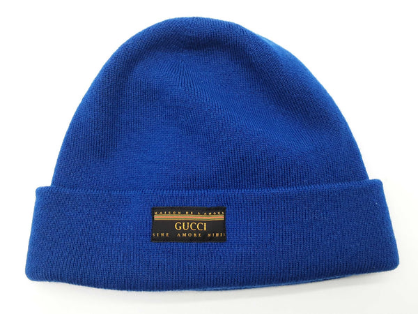 Gucci Maison De L'mour Patch Blue Wool Beanie Hat Size M 58 22 Cm Do0425lxzde