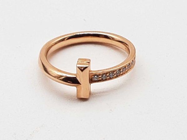 Tiffany & Co. T 18k Rose Gold 3.8g 0.8 Ctw Diamond Ring Size 5.5 Do0124loxzde