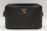 Prada Vitello Daino Black Leather Double Zip Camera Crossbody Bag Eb1026sxzsa