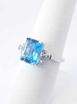 Blue Topaz & Diamond Ring In 10k White Gold 2.3 Grams Size 7 Fw1225rzdu