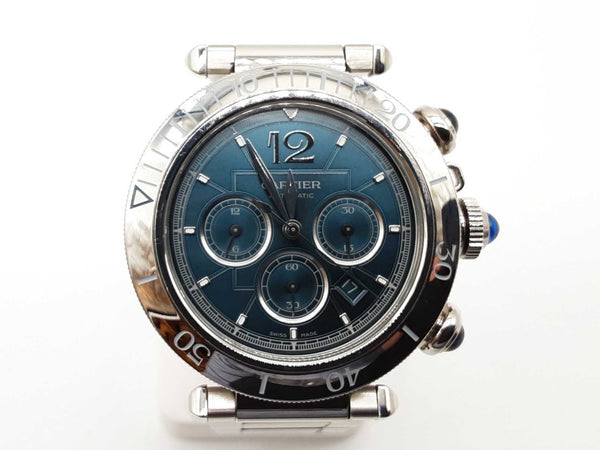 Cartier 41 Pasha De Cartier Chronograph Blue Dial Steel Watch Do0825pxzxde