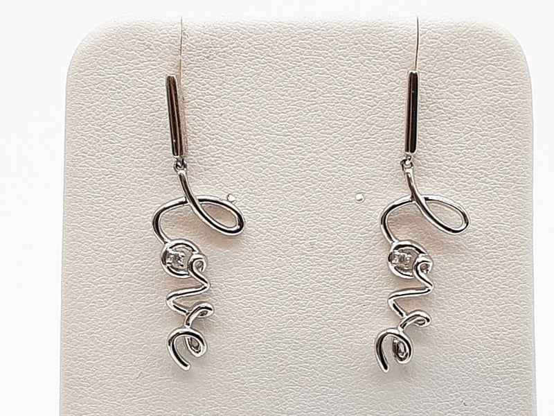 0.02 Cttw Diamonds 0.925 Silver 2.2g Love Dangle Stud Earrings Do0725lwde