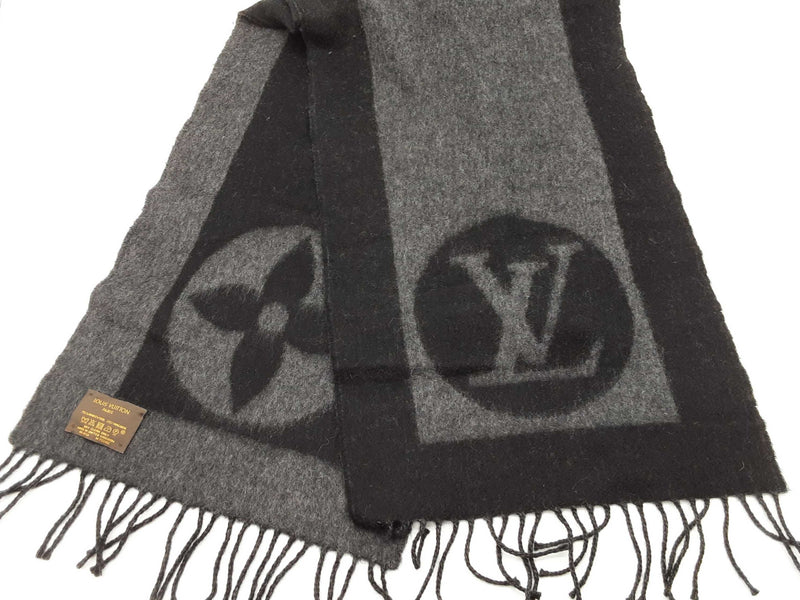 Louis Vuitton Black Gray Logo Wool Angora Scarf Do1025orxde