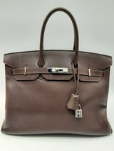 Hermes Birkin 35 Chocolat Brown Epsom Palladium Handbag Do0723lwxzxde