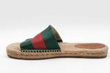 Gucci Green & Red Web Striped Espadrille Slides Size 8 Eb0825rxdu