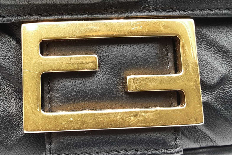 Fendi Black Leather Baguette Shoulder Bag Eb1025cxzdu