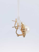 0.40 Cttw Diamond, Pearl, & 14k Yellow Gold Halo Earrings 5.7 Grams Fw0925owzdu