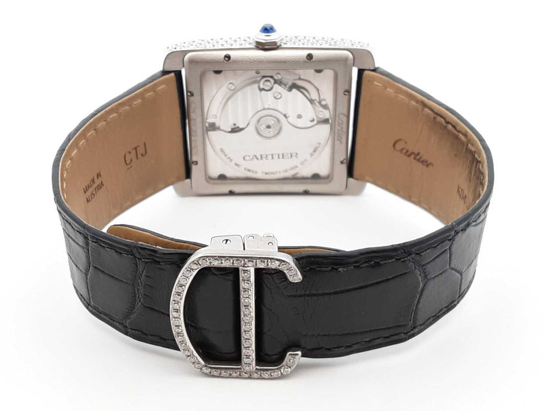 Cartier Tank Mc 2.13 Cttw Aftermarket Diamond & Steel Automatic 34mm Watch Fw1025lozxdu