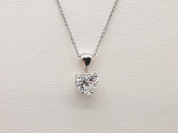 Approx 1.0 Carat Lab Grown Heart Cut Diamond 14k White Gold 2.3g Pendant Chain 16 In Do0125wwxde