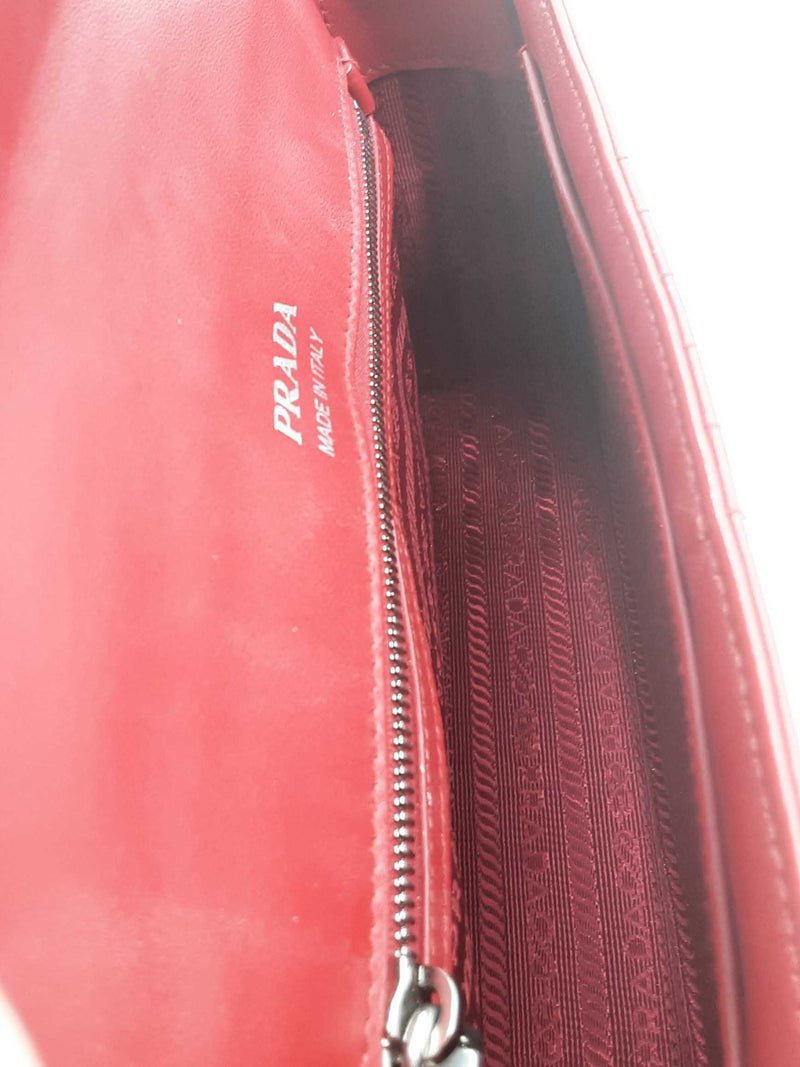 Prada Diagramme Quilted Red Leather Shoulder Bag Eb0125rxzsa