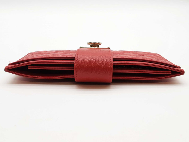 Chanel Red Quilted Cavier Leather Wallet Do0325erxde