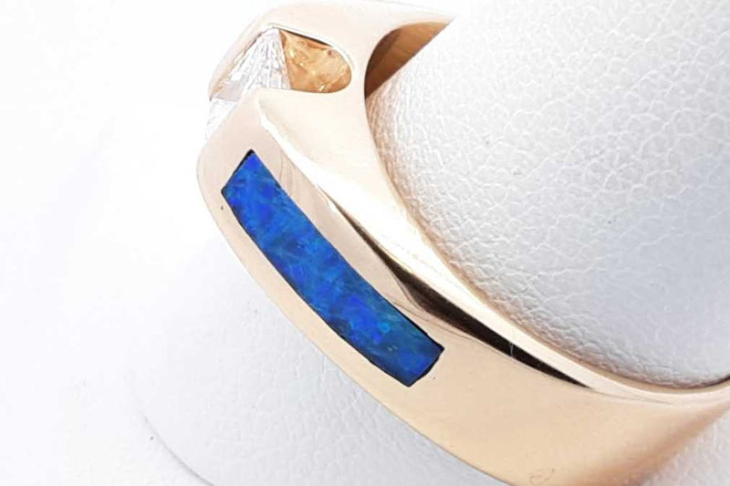 0.45ctw Princess Cut Diamond & Opal Ring 14k Yellow Gold 9.4g Size 9 Eb1125rxzdu