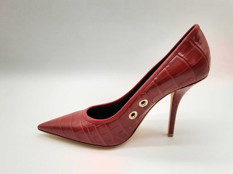 Burberry Aubri 100 Red Crocodile Embossed Leather Heels Size 40 Do0624lxzde