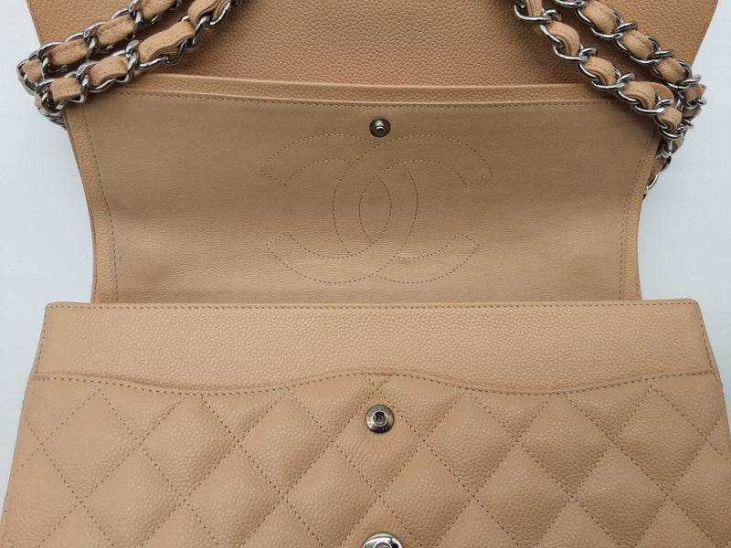 Chanel Double Flap Beige Caviar Leather Shoulder Bag Do0325rxzxde