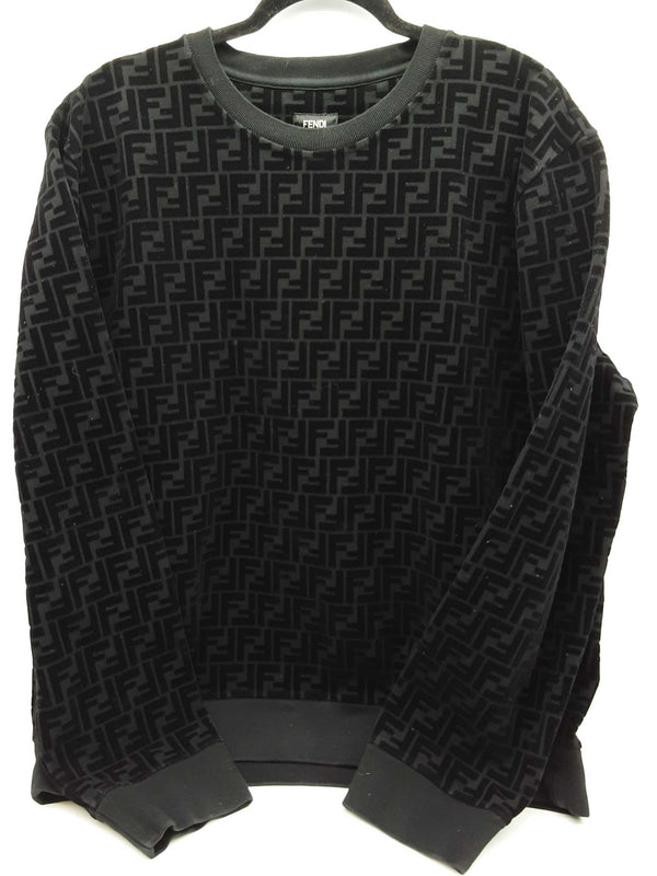 Fendi Black Cotton Velvet Logo Sweater Size Italian Xxxl Do0925lrxde