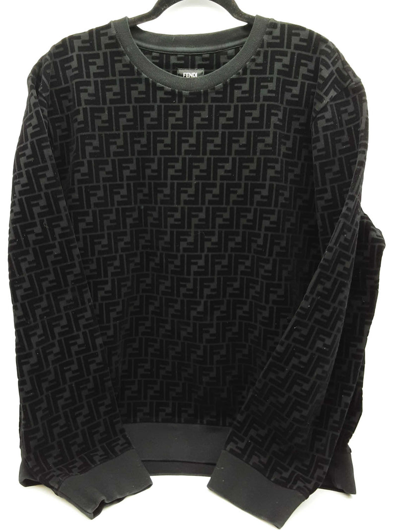 Fendi Black Cotton Velvet Logo Sweater Size Italian Xxxl Do0925lrxde