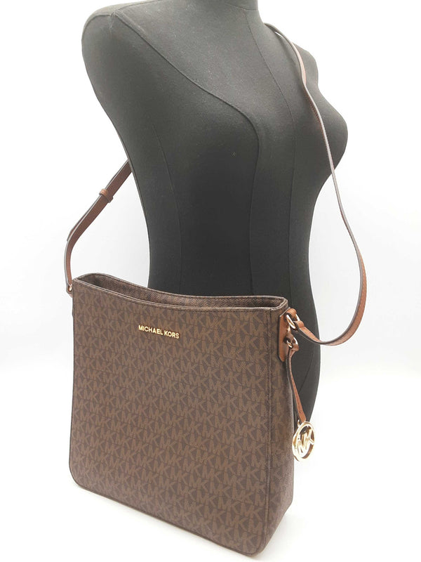 Michael Kors Jet Set Brown Signature Coated Canvas Crossbody Bag Do0425wrde
