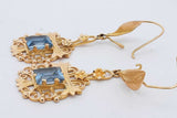 18k Yellow Gold Filigree Dangle Earrings With Blue Gemstones 8.9g Eb0526rirsa