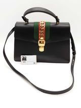 Gucci Sylvie Web Black Leather Top Handle Bag Eb0126rxzde