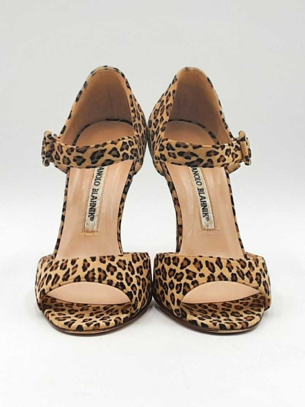 Manolo Blahnik Peep Toe Pumps In Leopard Print Suede Size Eu 35 Us 5 Fw0725rxdu