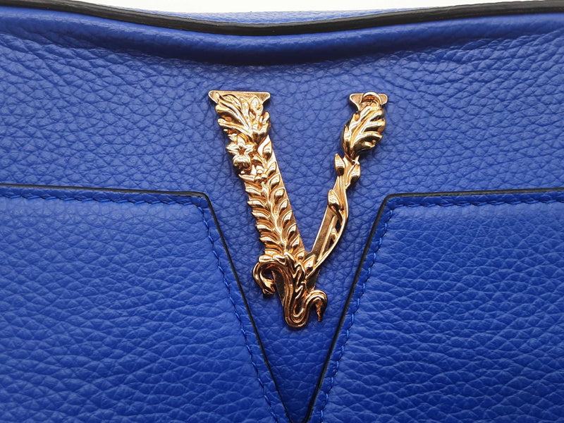 Versace Virtus Camera Blue Grainy Leather Chain Crossbody Bag Do0625wrxde