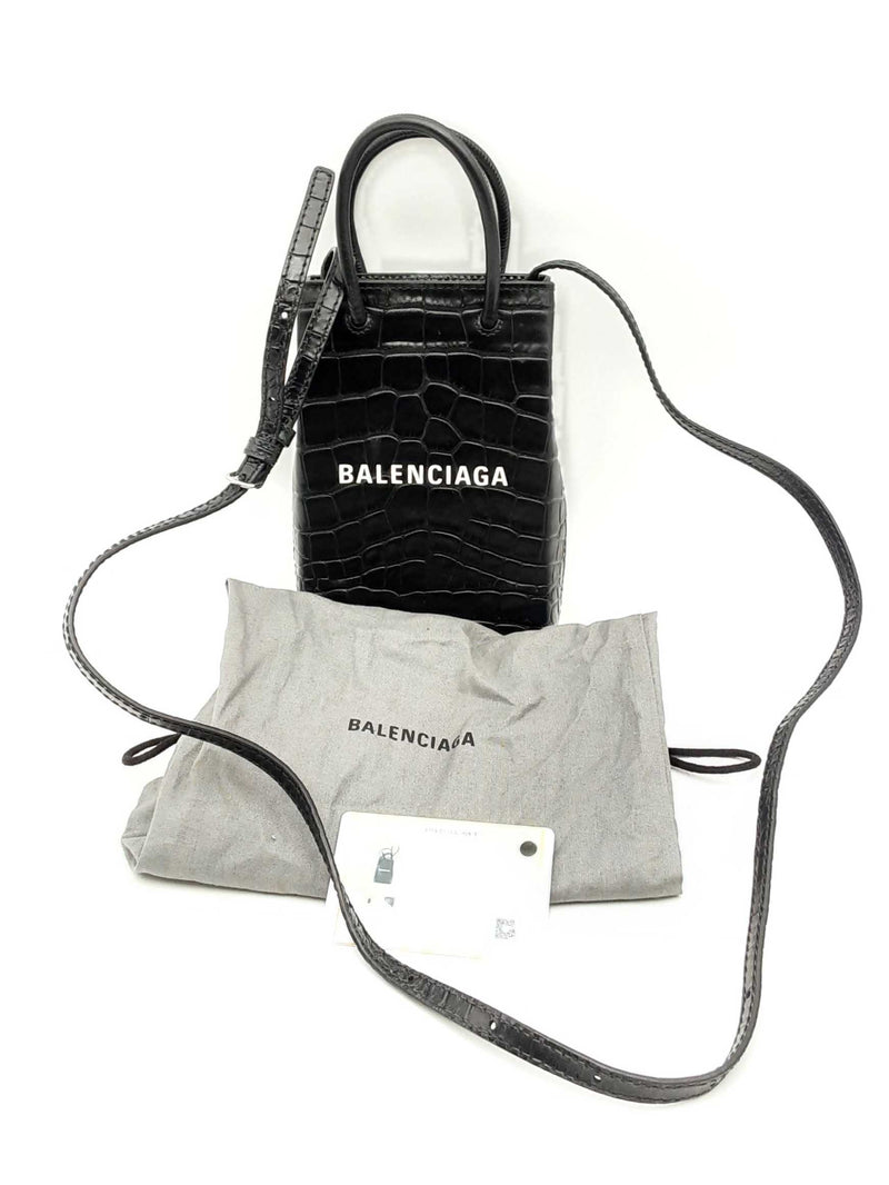 Balenciaga Crocodile Embossed Leather Phone Holder Shopping Tote Bag Eb1124wrxsa