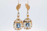 18k Yellow Gold Filigree Dangle Earrings With Blue Gemstones 8.9g Eb0526rirsa