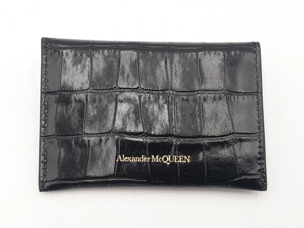 Alexander Mcqueen Black Embossed Croc Calfskin Trifold Wallet Sd0825rzsa