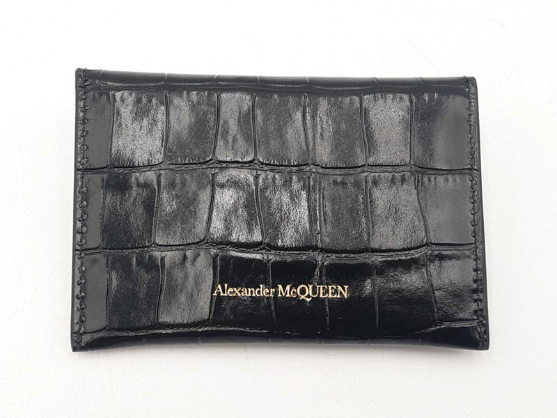 Alexander Mcqueen Black Embossed Croc Calfskin Trifold Wallet Sd0825rzsa