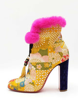 Christian Louboutin May Wong 100 Booties In Brocade & Fur Size 38 Fw0826lzxdu