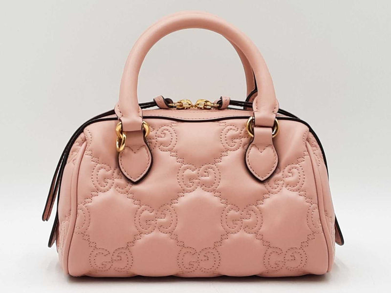 Gucci Mini Convertible Boston Bag In Pink Gg Matelassé Leather Fw1125ixzdu