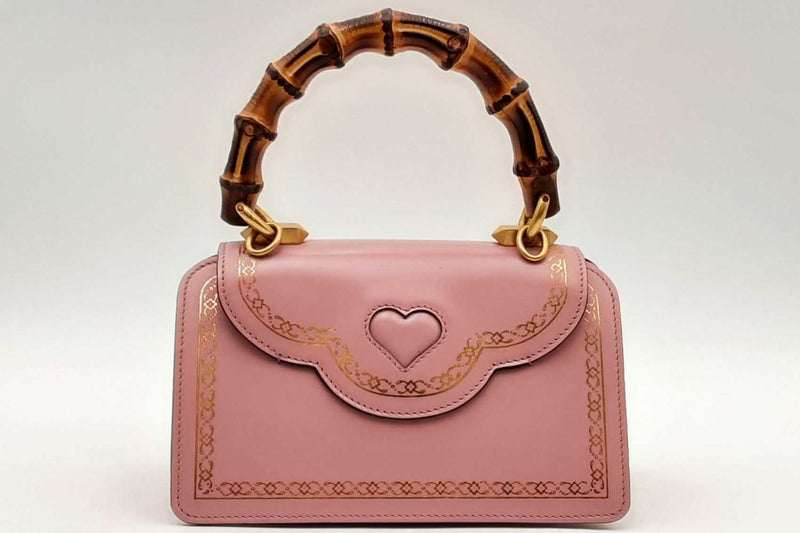 Gucci Pink Leather Crystal Thiara Bamboo Top Handle Bag Eb0325crxsa