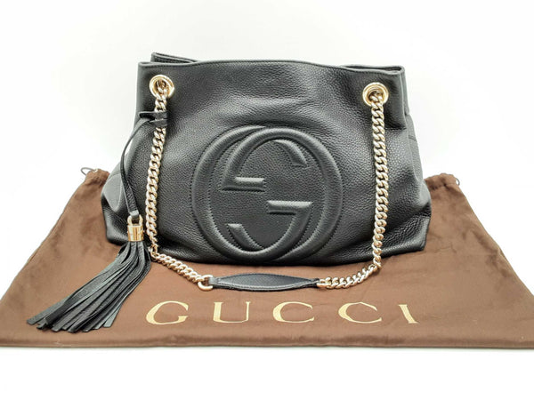 Gucci Gg Soho Black Pebbled Leather Chain Shoulder Bag Fw1124wxzdu