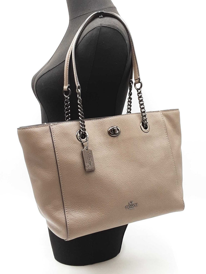 Coach Turnlock Chain Tote In Grey Pebbled Leather Fw0925rzdu