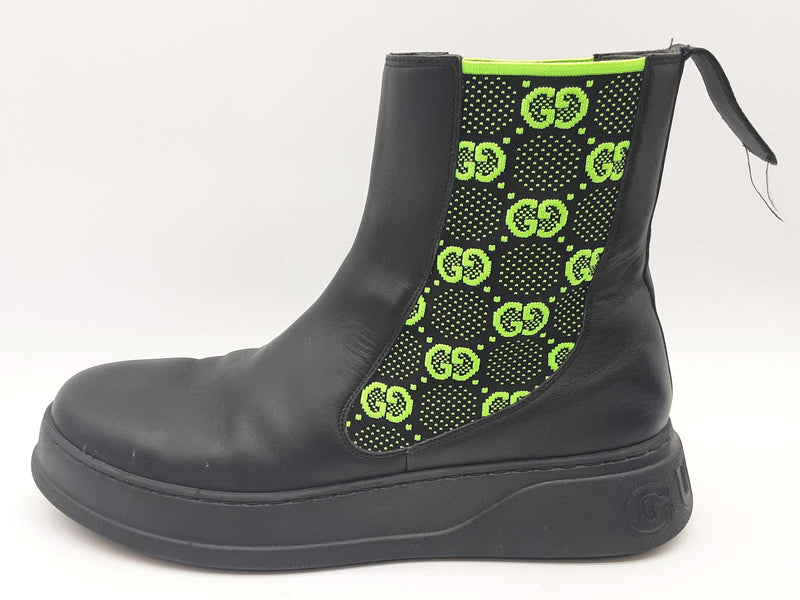 Gucci Gg Elastic Chelsea Black Neon Green Boot Size Uk 11 Mens Do1124lrxde