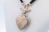 Chanel Cc Heart Drop Pendant Necklace Metal With Leather 16.5-19.5 In Eb626pxzde