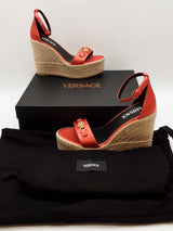 Versace Medusa Satin Espadrille Wedge Sandals Size 38 Eb0326lrxde