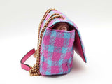 Versace La Medusa Pink And Blue Plaid Tweed Quilted Crossbody Sd1025wzxde