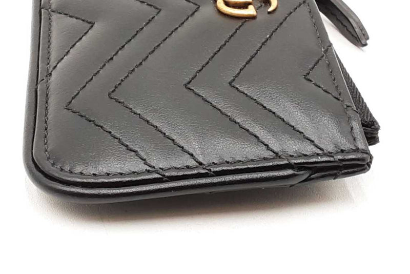 Gucci Black Calfskin Matelasse Gg Marmont Zip Key Pouch Wallet Eb0925oxzdu