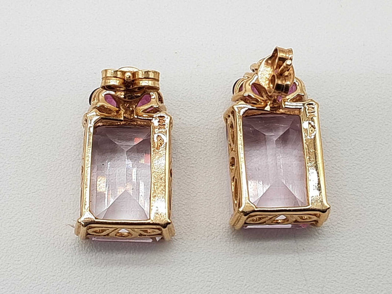 14k Yellow Gold Pale Amethyst 6.8g Rectanglular Stud Earrings Do0125crde