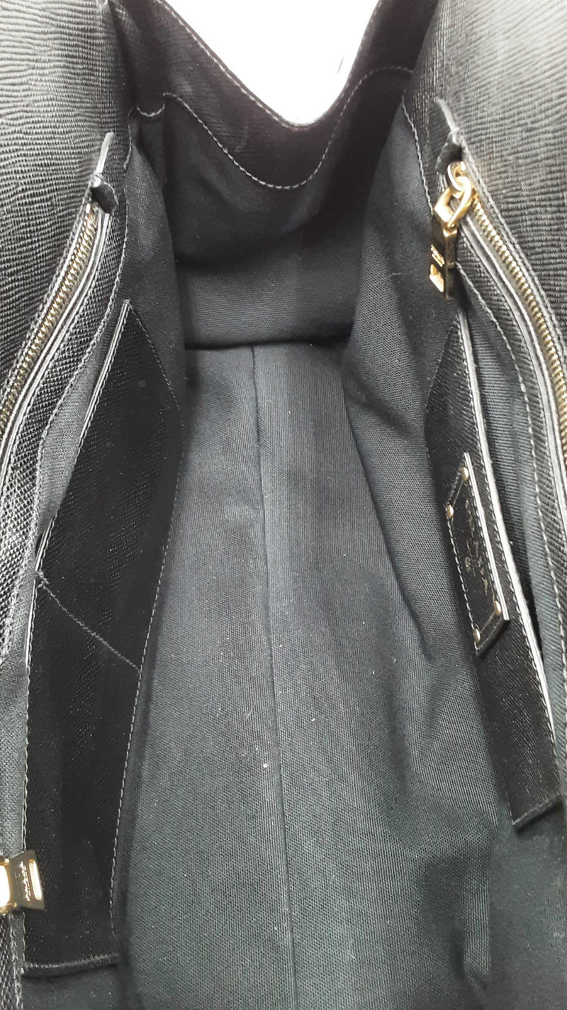 Prada Navy Blue Canvas & Black Saffiano Leather Tote Bag Eb1025oordu