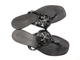 Tory Burch Jeweled Miller Thong Sandals In Black Leather Size 9.5 Fw0626rxdu