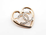 Chanel Cc Logo Heart Gold-tone & Strass Brooch Fw1025lordu